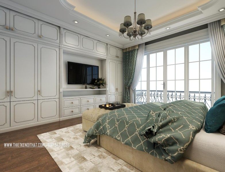 Thiết kế nội thất phòng ngủ nhà liền kề khu đô thị Văn Quán